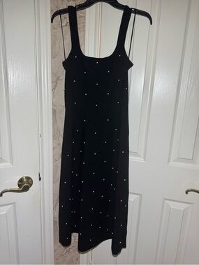 Black Sleeveless Midi Dress with Pearl Dot Accents — Timeless Midi